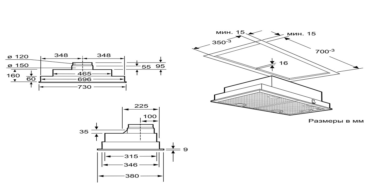 Стандартные размеры вытяжки для кухни габариты